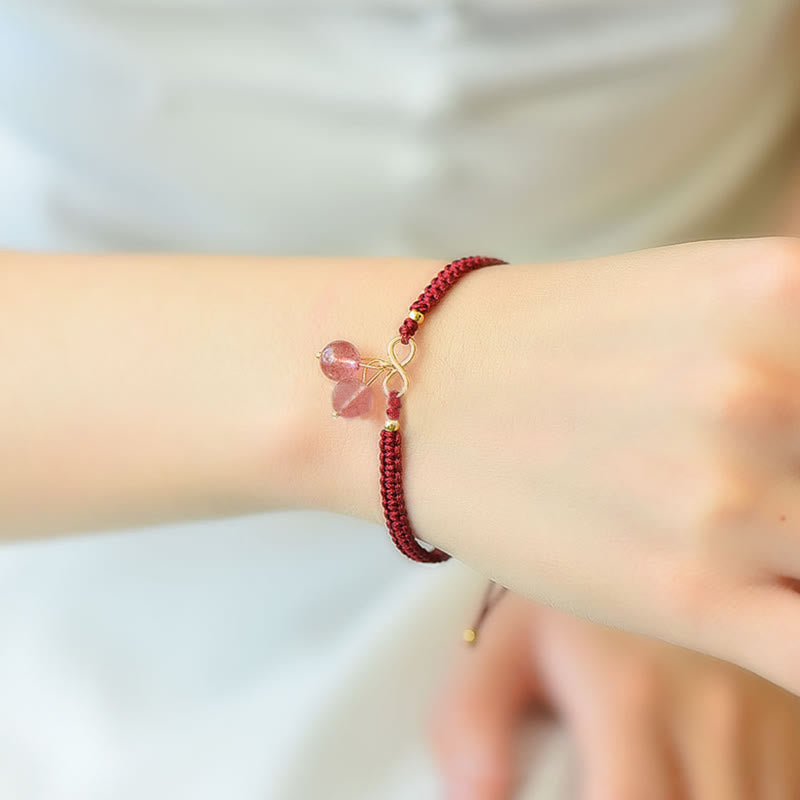 Natural Strawberry Quartz Amethyst Green Phantom Bead Positive Bracelet - Image 10