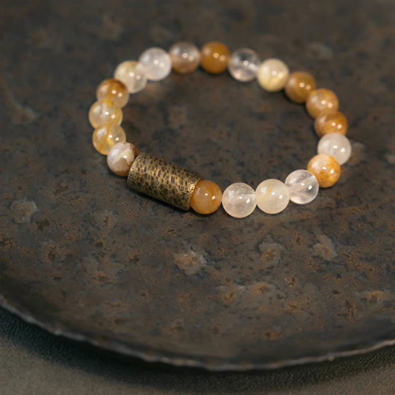 White Crystal Red Hematoid Quartz Gold Rutilated Quartz Purple Phantom Protection Bracelet - Image 17