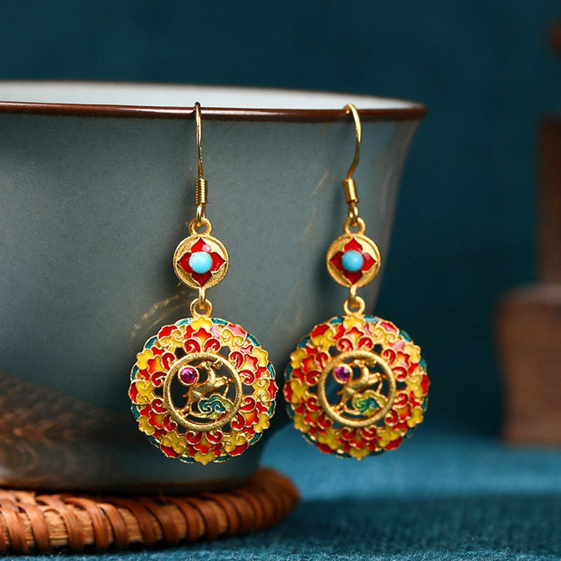 24K Gold Plated Dunhuang Color Elk Copper Balance Drop Earrings