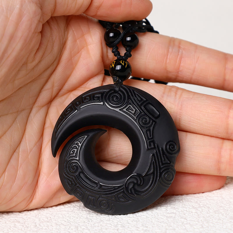 Natural Black Obsidian Ice Obsidian Strength Necklace Pendant - Image 4