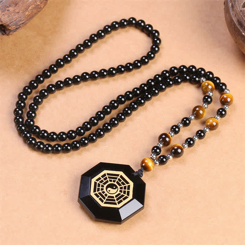 Bagua Yin Yang Black Obsidian Purification Beaded Necklace Pendant - Image 5