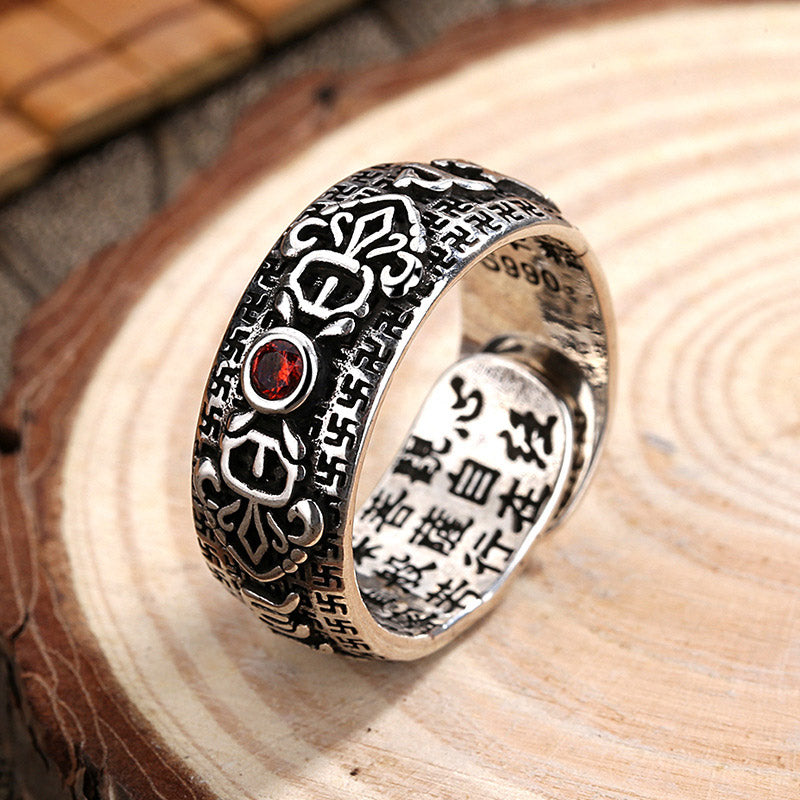 Genstone PiXiu Feng Shui Frog Vajra Dorje Heart Sutra Wealth Adjustable Ring - Image 11