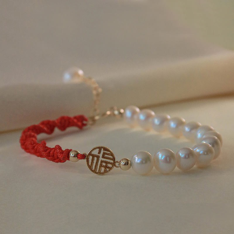 14K Gold Plated Pearl Bead Luck Protection Braid Red String Bracelet - Image 14