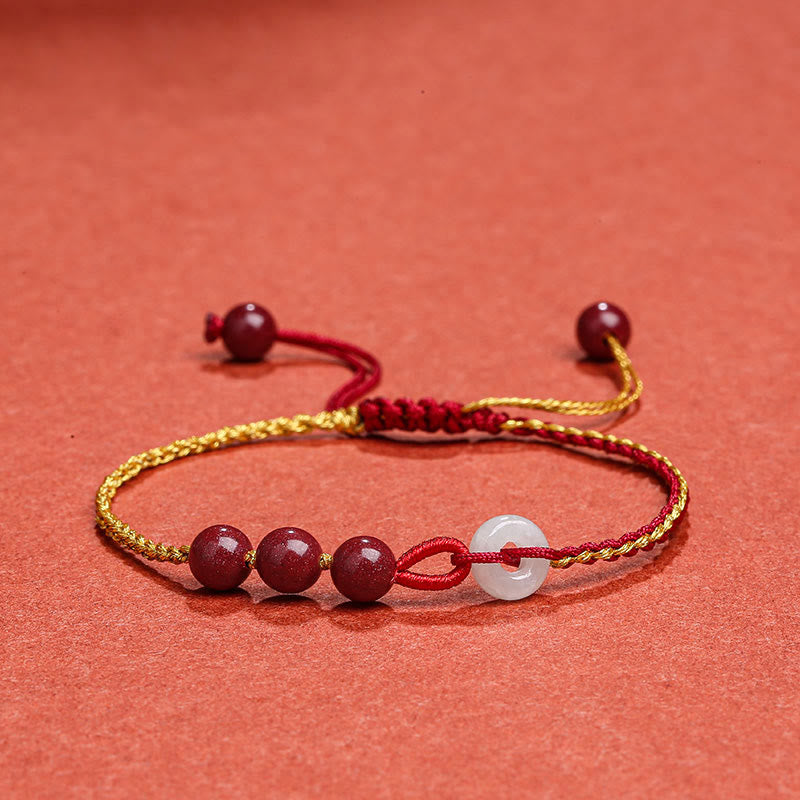 Natural Cinnabar Jade Peace Buckle Blessing Bracelet