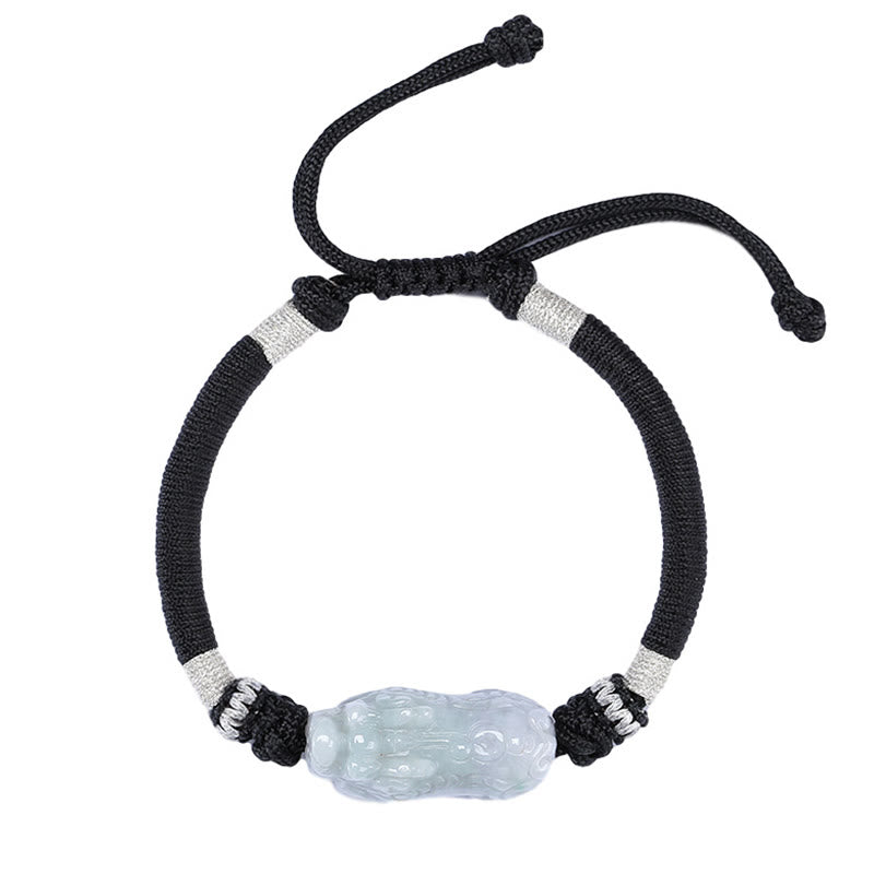 Handmade Natural Jade PiXiu Luck Prosperity Braided String Bracelet - Image 6