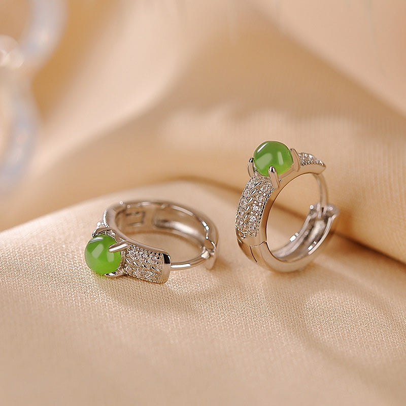 925 Sterling Silver Round Cyan Jade Success Stud Earrings - Image 7