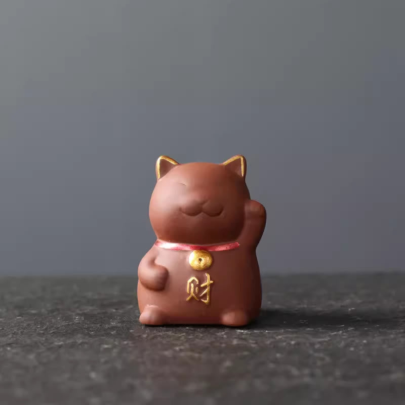 Mini Lucky Cat Wealth Tea Pet Purple Clay Figurine Decoration
