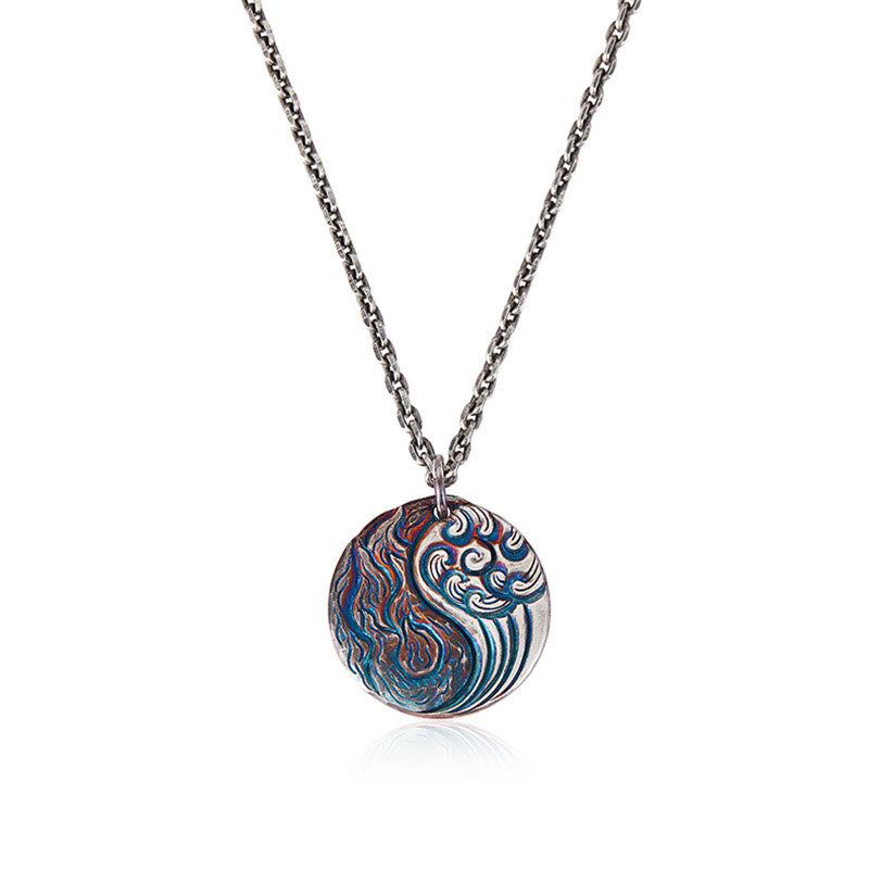 990 Sterling Silver Yin Yang Water and Fire Balance Necklace Pendant - Image 4