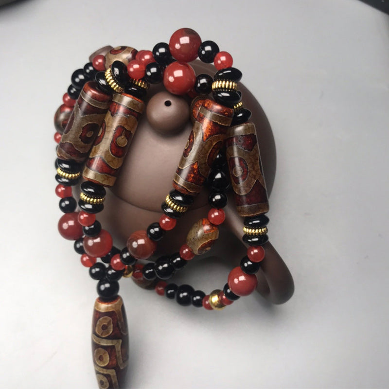 Nine-Eye Dzi Bead Red Agate Wealth Health Necklace - Image 4