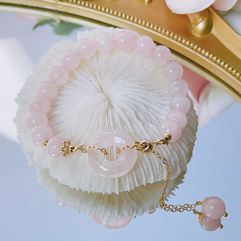 Natural Pink Crystal Peace Buckle Love Charm Bracelet