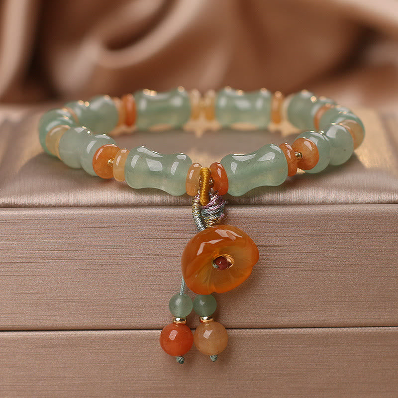 Natural Jade Bamboo Flower Pattern Luck Bracelet