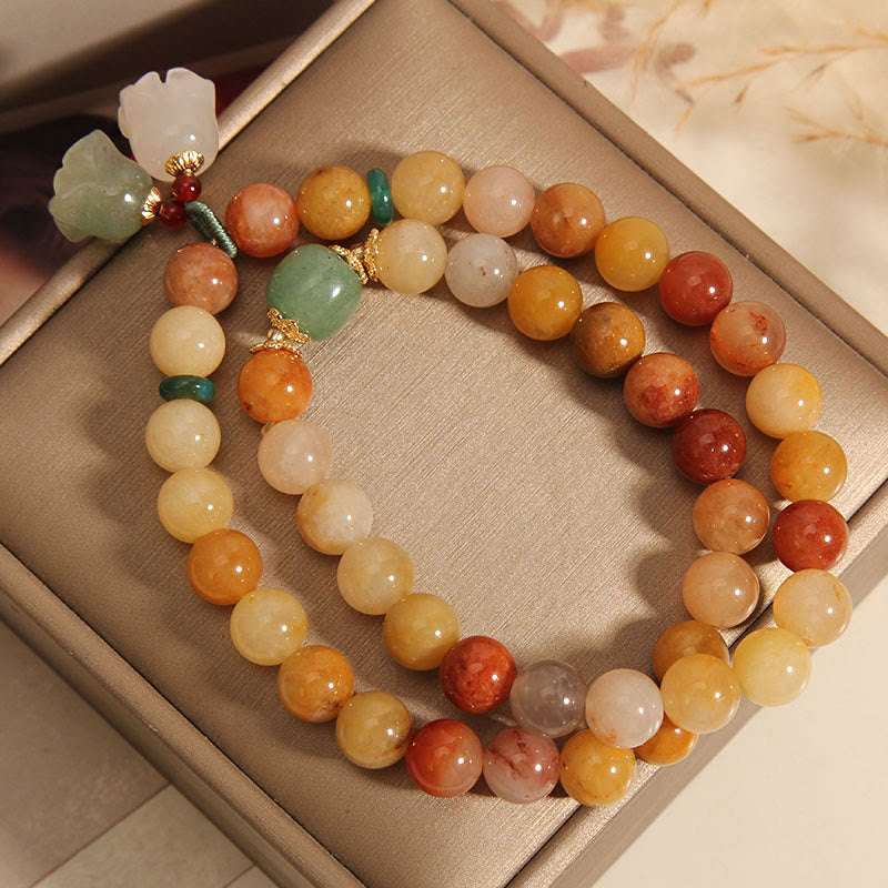 Tibet Natural Golden Silk Jade Double Layer Bell Orchid Luck Bracelet - Image 6