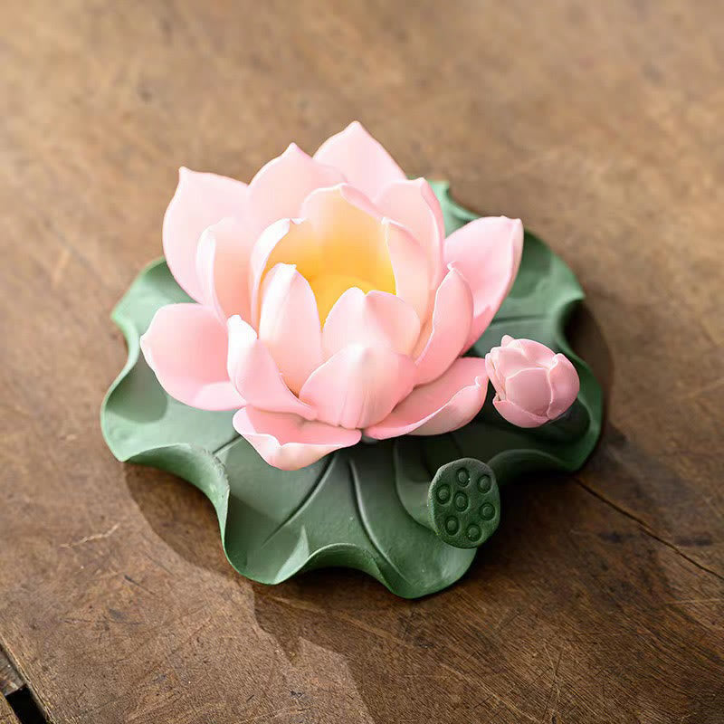 Lotus Flower Leaf Pod Spiritual Healing Ceramic Stick Incense Burner Decoration - Image 7