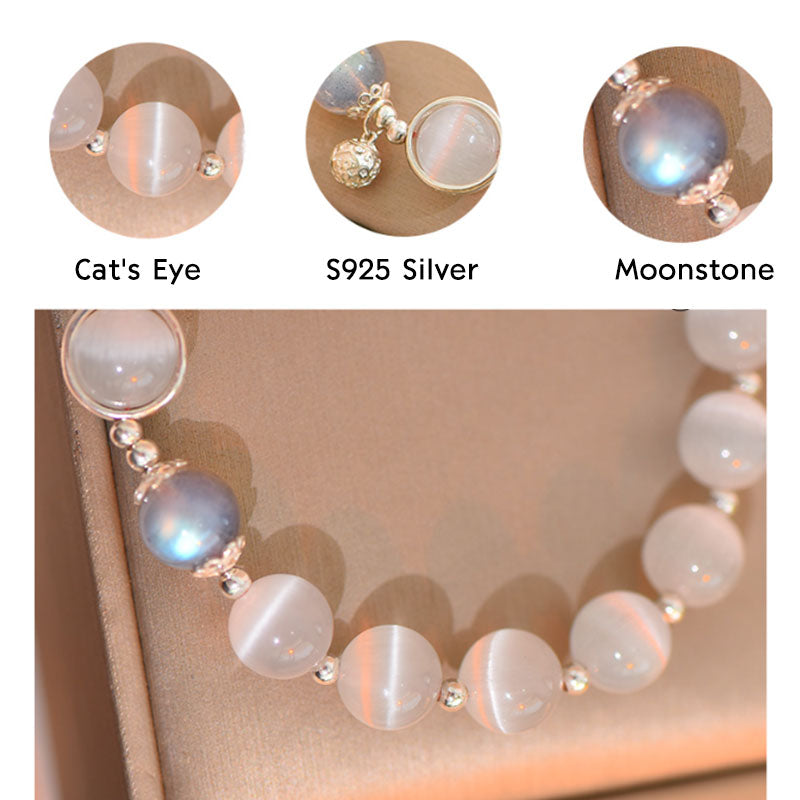 925 Sterling Silver Cat Eye Moonstone Love Support Bracelet - Image 10