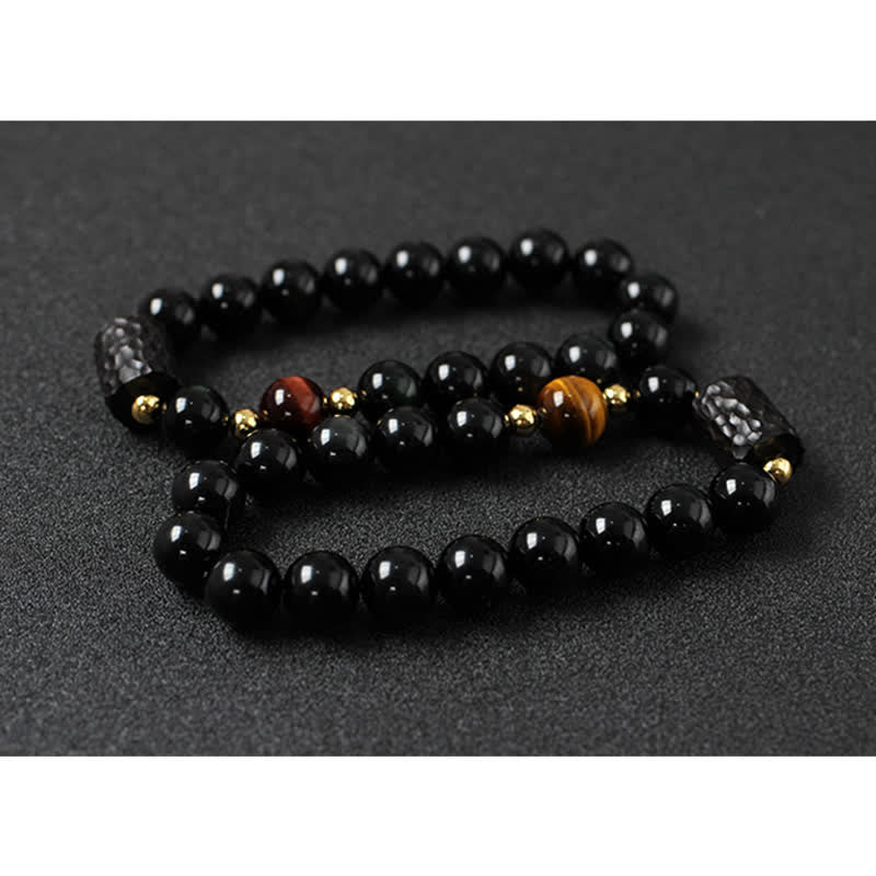 Black Obsidian Ebony Wood Red Tiger Eye Strength Couple Bracelet - Image 14