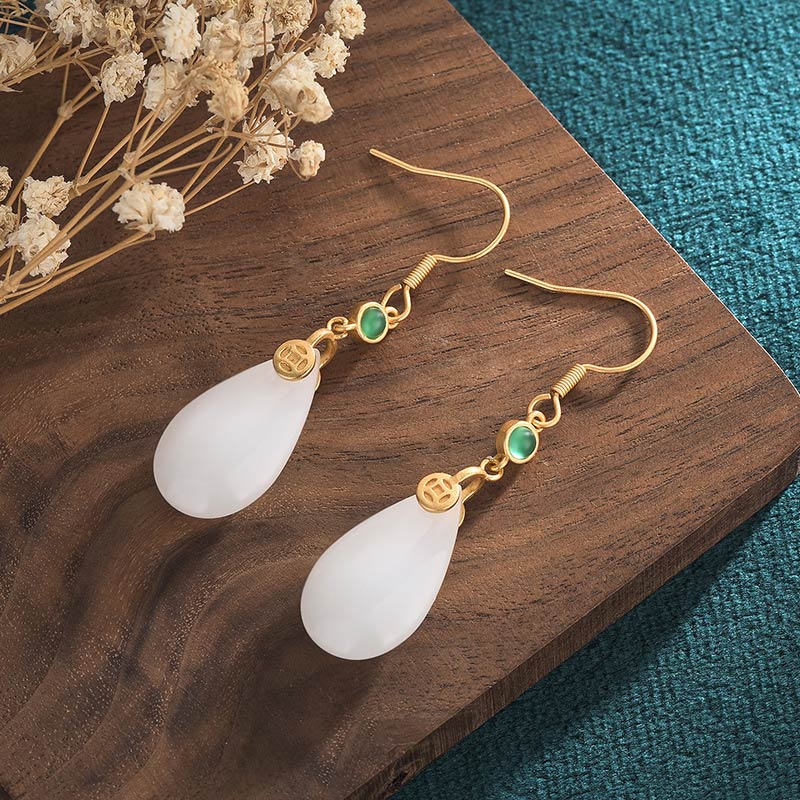 FengShui White Jade Luck Drop Earrings - Image 18
