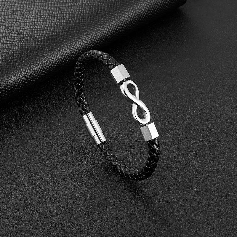 Endless Knot Titanium Steel Infinity Leather Weave Balance Bracelet - Image 13