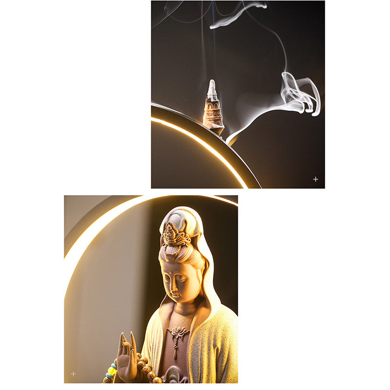 Buddha Avalokitesvara Ceramic Lotus Relaxation Incense Burner Decoration - Image 16