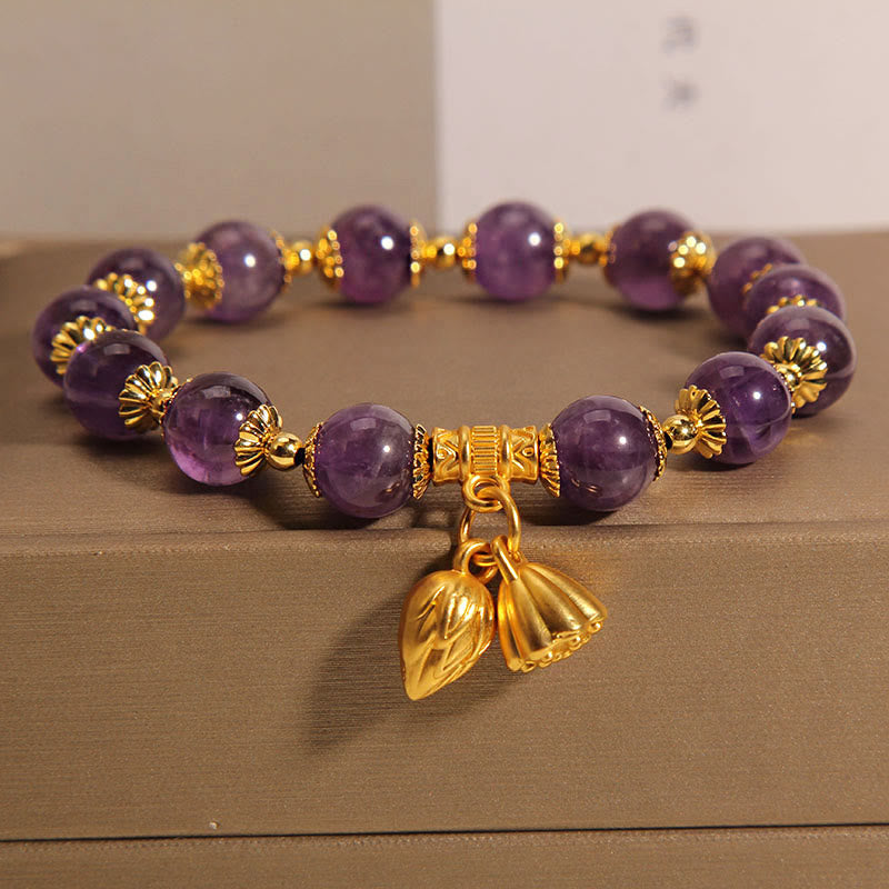 Natural Amethyst Lotus Healing Spiritual Bracelet