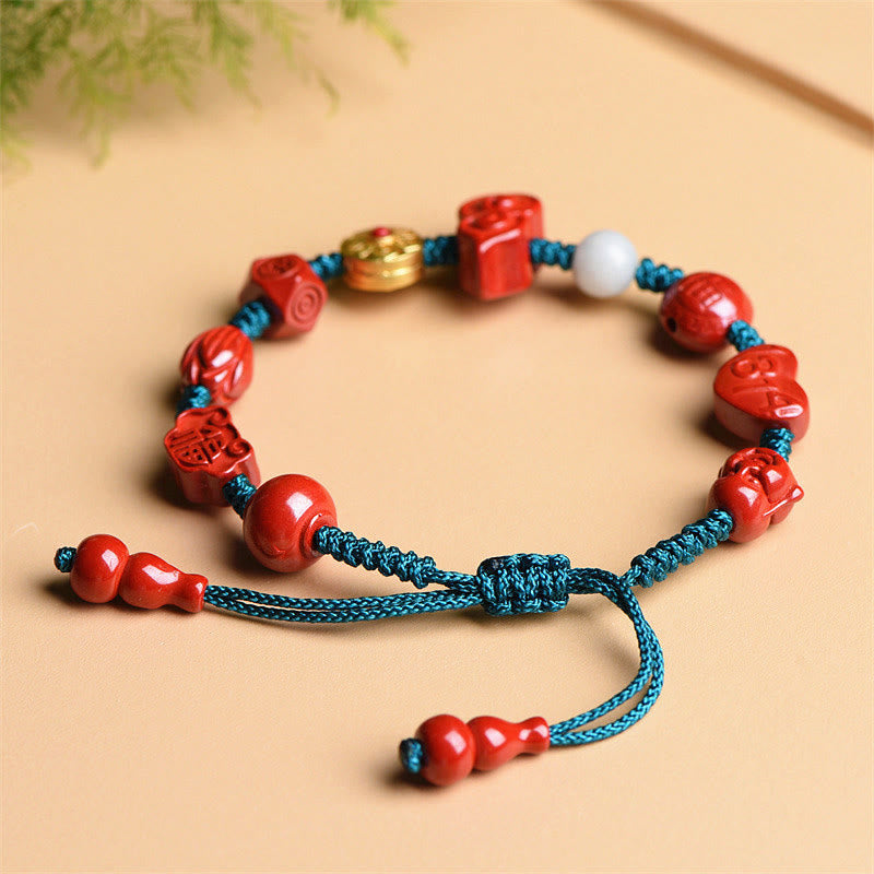 Natural Cinnabar Gourd Om Mani Padme Hum Laughing Buddha Blessing String Bracelet - Image 6
