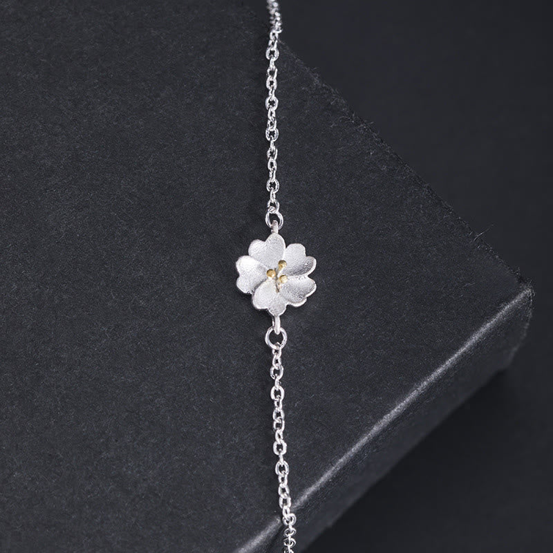 925 Sterling Silver Cherry Blossom Blessing Chain Bracelet - Image 3
