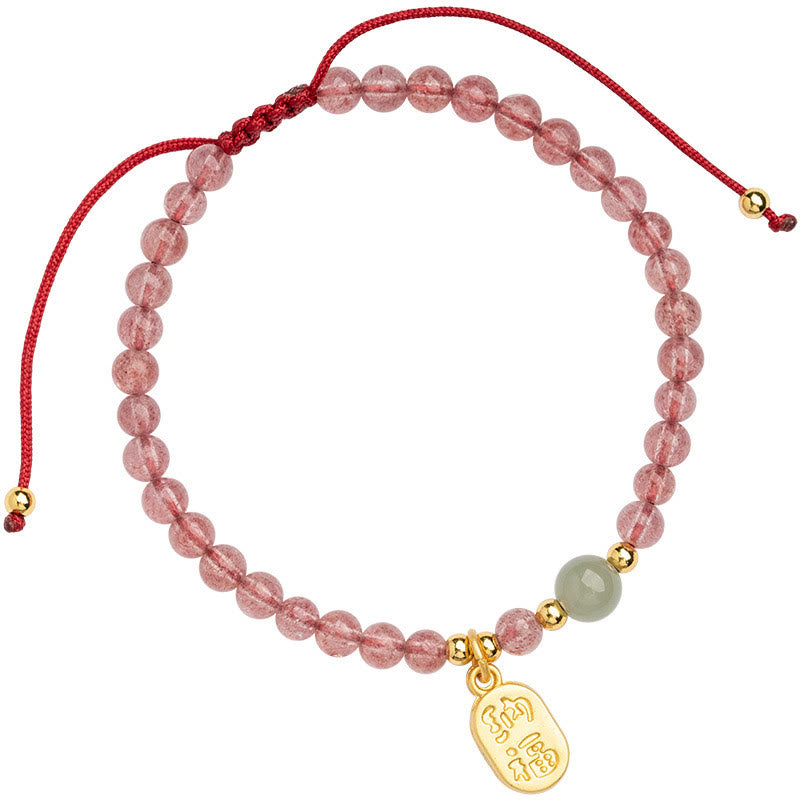 Natural Strawberry Quartz Garnet Jade Lucky Fortune Fu Character Healing Charm Bracelet - Image 10