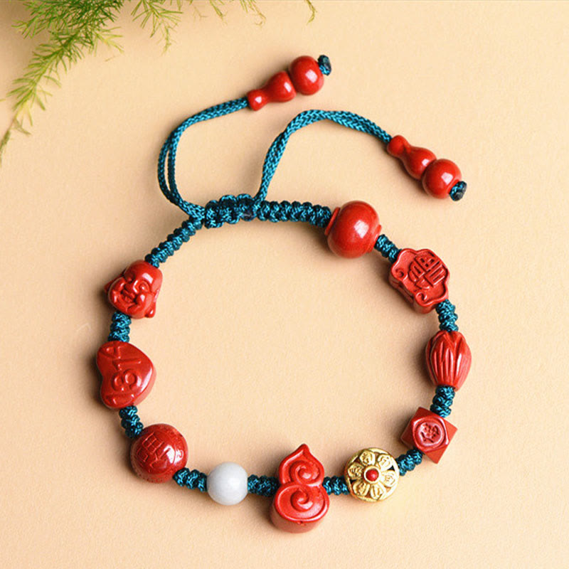 Natural Cinnabar Gourd Om Mani Padme Hum Laughing Buddha Blessing String Bracelet - Image 5