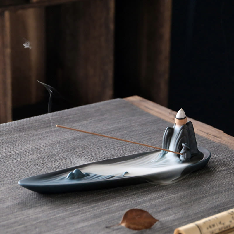 Double Koi Fish Mountain Healing Ceramic Stick Incense Burner Decoration - Image 7