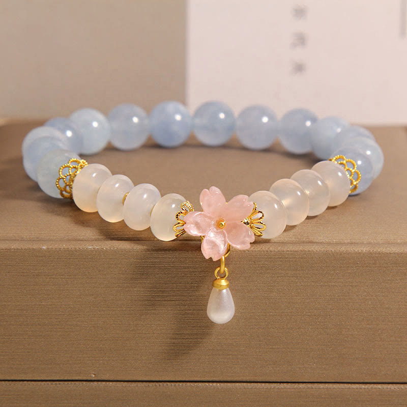 Aquamarine White Agate Pearl Abacus Beads Flower Healing Bracelet