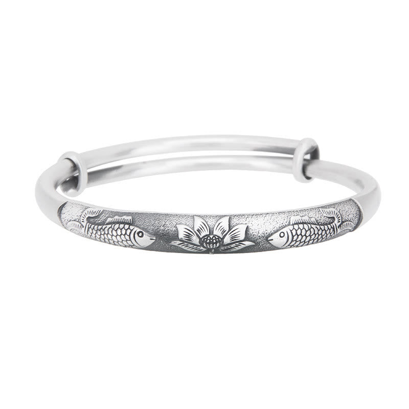 999 Sterling Silver Koi Fish Lotus Wealth Luck Bracelet Bangle - Image 6