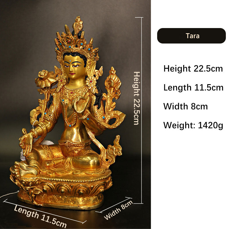Bodhisattva Tara Chenrezig Four-armed Avalokitesvara Protection Copper Gold Plated Statue Decoration - Image 3
