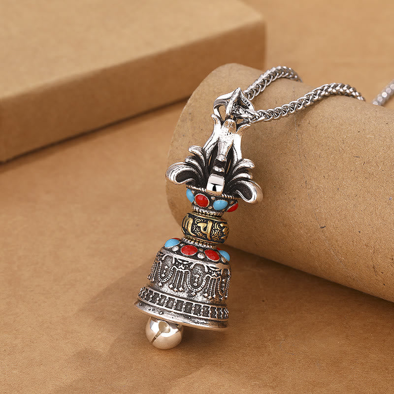 Tibetan Om Mani Padme Hum Dorje Vajra Bell Strength Necklace Pendant