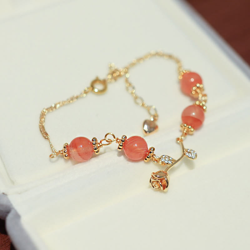 Natural Red Agate Rose Confidence Calm Chain Bracelet - Image 3