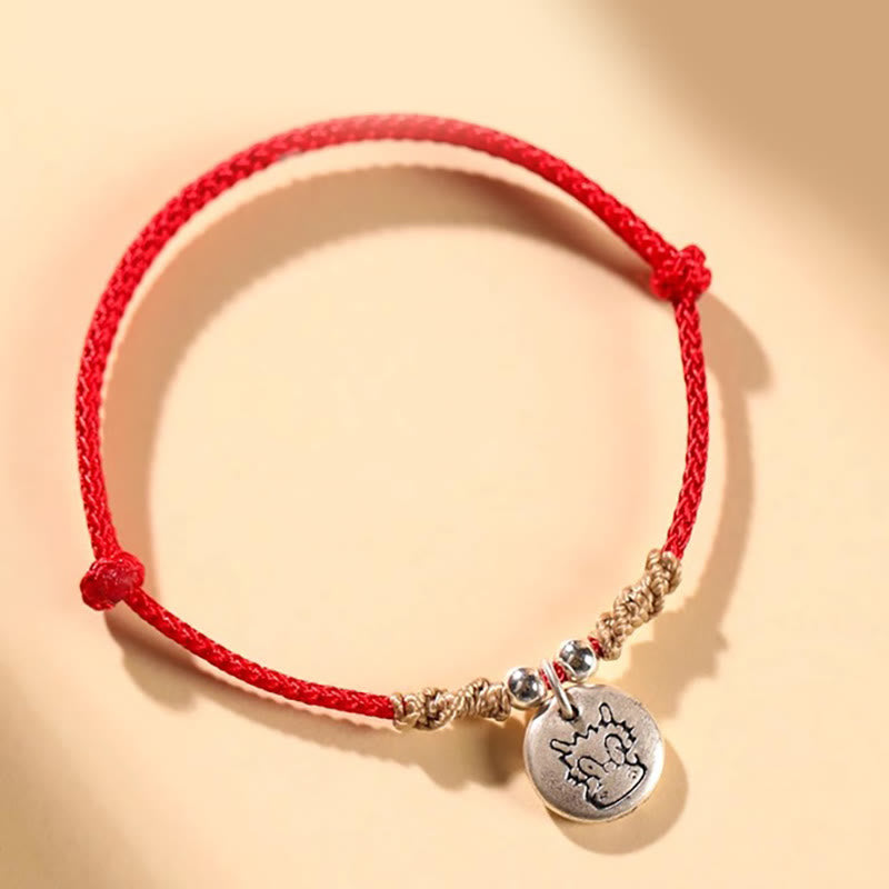 Handmade 999 Sterling Silver Year of the Dragon Cute Chinese Zodiac Luck Braided Bracelet (Extra 30% Off | USE CODE: FS30)