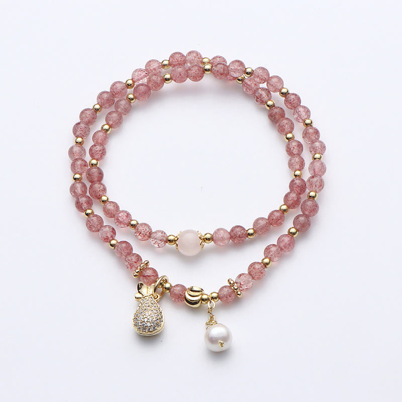 Strawberry Quartz Money Bag Positive Charm Double Wrap Bracelet - Image 5