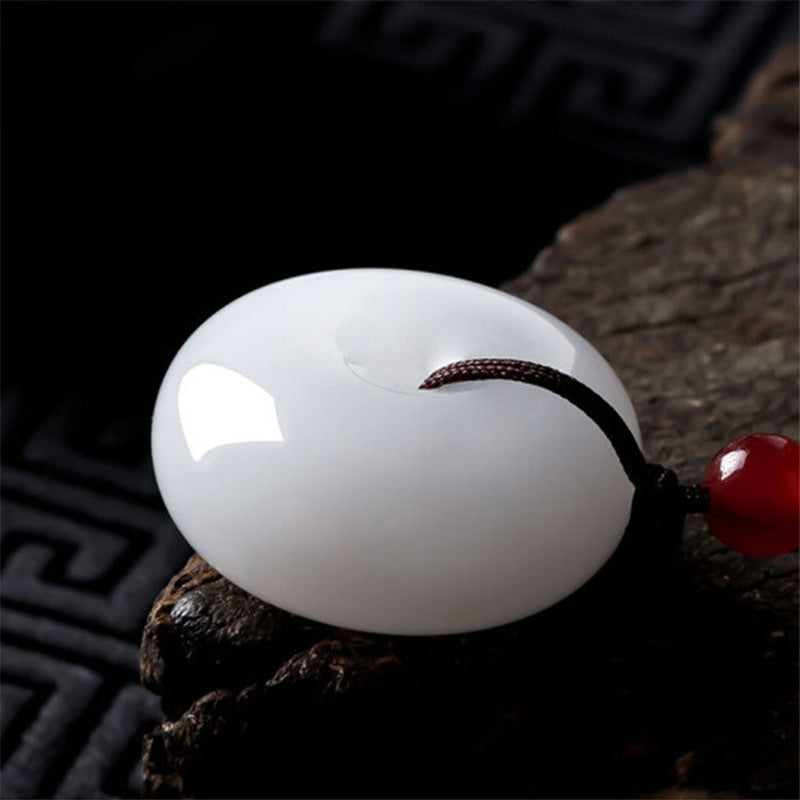 Round Hetian White Jade Peace Buckle Blessing Necklace Pendant - Image 8