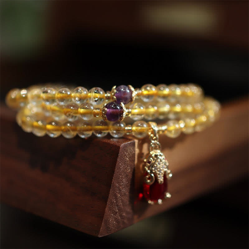 Citrine Amethyst PiXiu Prosperity Happiness Protection Bracelet