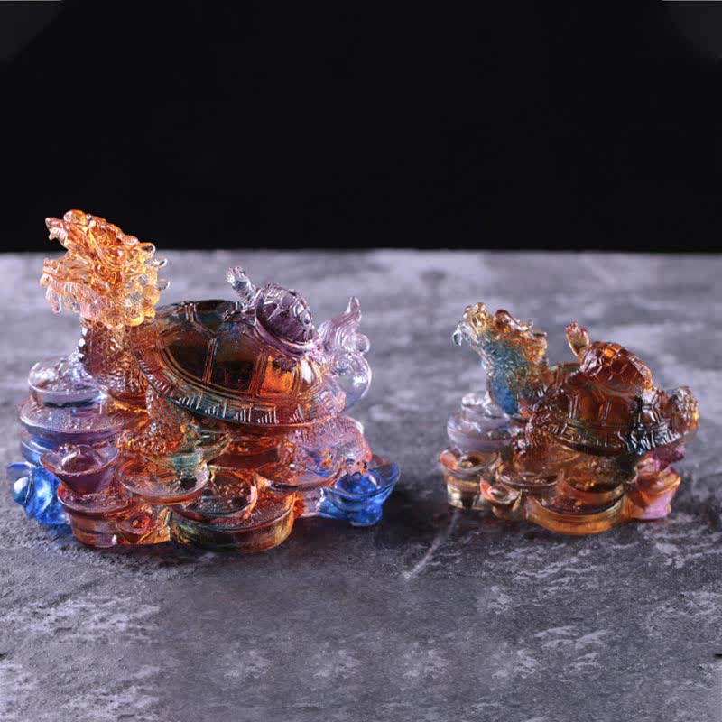 Feng Shui Dragon Turtle Coins Handmade Liuli Crystal Luck Art Piece Home Office Decoration - Image 10