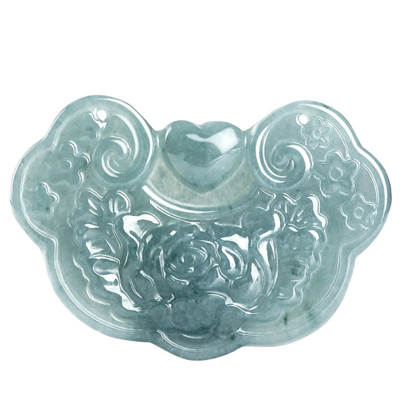 Natural Jade Peony Flower Lock of Good Wishes Prosperity Necklace Pendant - Image 12