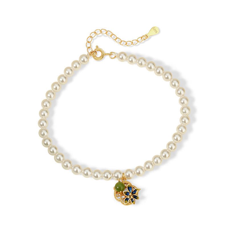 925 Sterling Silver Four Leaf Clover Flower Hetian Cyan Jade Pearl Healing Necklace Pendant Bracelet Earrings Set - Image 9