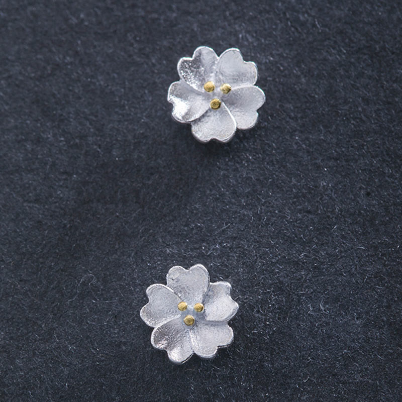925 Sterling Silver Cherry Blossoms Floral Calm Stud Earrings - Image 7
