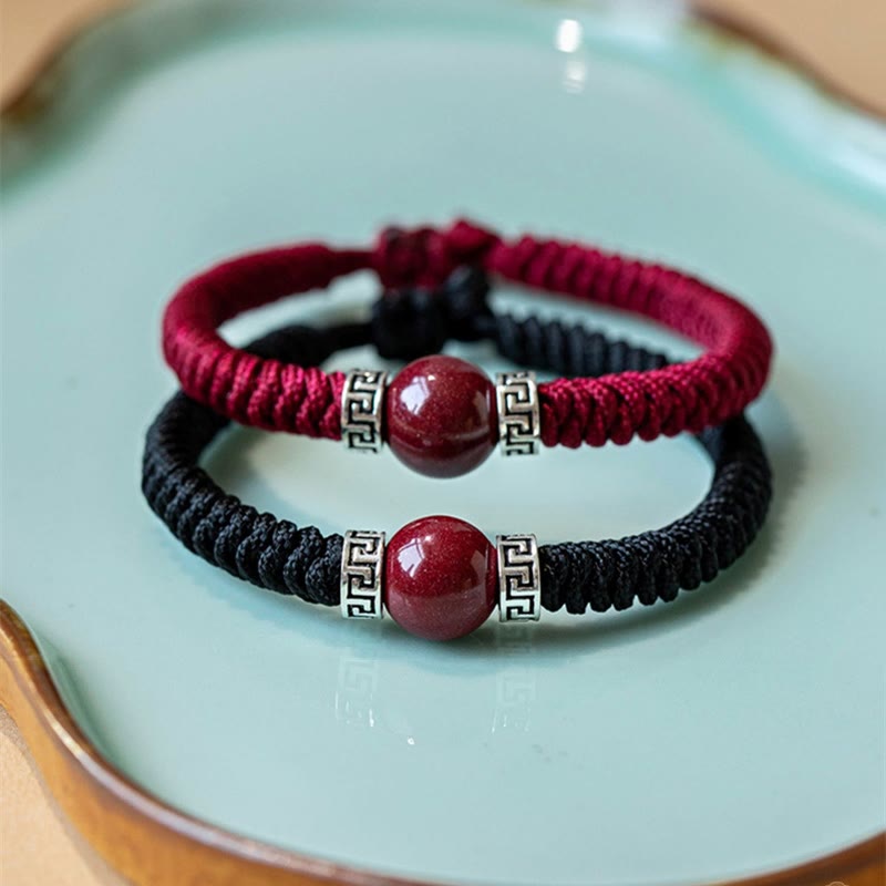 925 Sterling Silver Natural Cinnabar Bead Calm Handmade Braided String Bracelet - Image 14