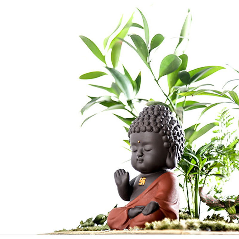 Small Buddha Serenity Purple Clay Home Desk Decoration - Image 14