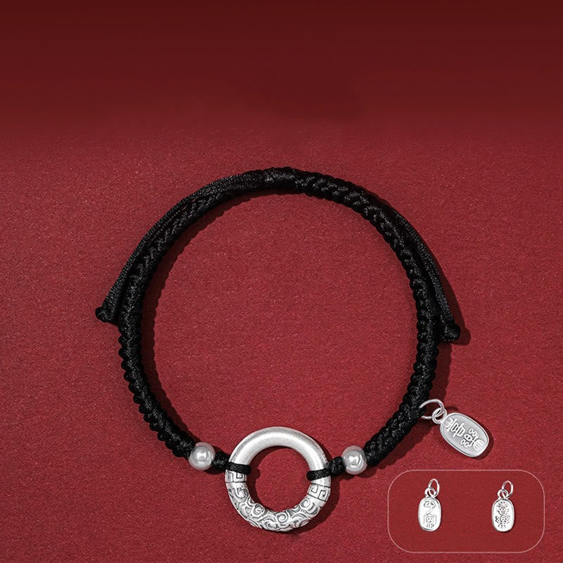 925 Sterling Silver Black Onyx Peace Buckle Fu Character Charm Bracelet - Image 10