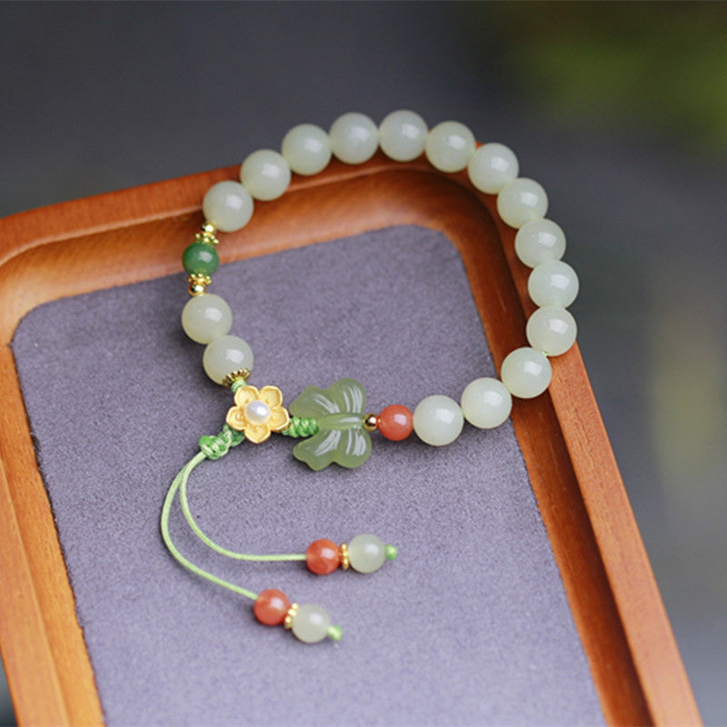 925 Sterling Silver Jade Luck Flower Butterfly Bracelet - Image 5