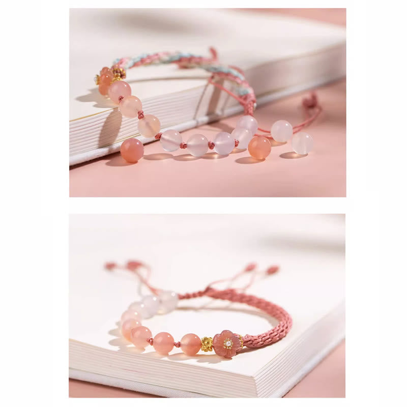 Natural Gradient Agate Reincarnation Knot Peach Blossom Wealth Luck Handmade String Bracelet - Image 14