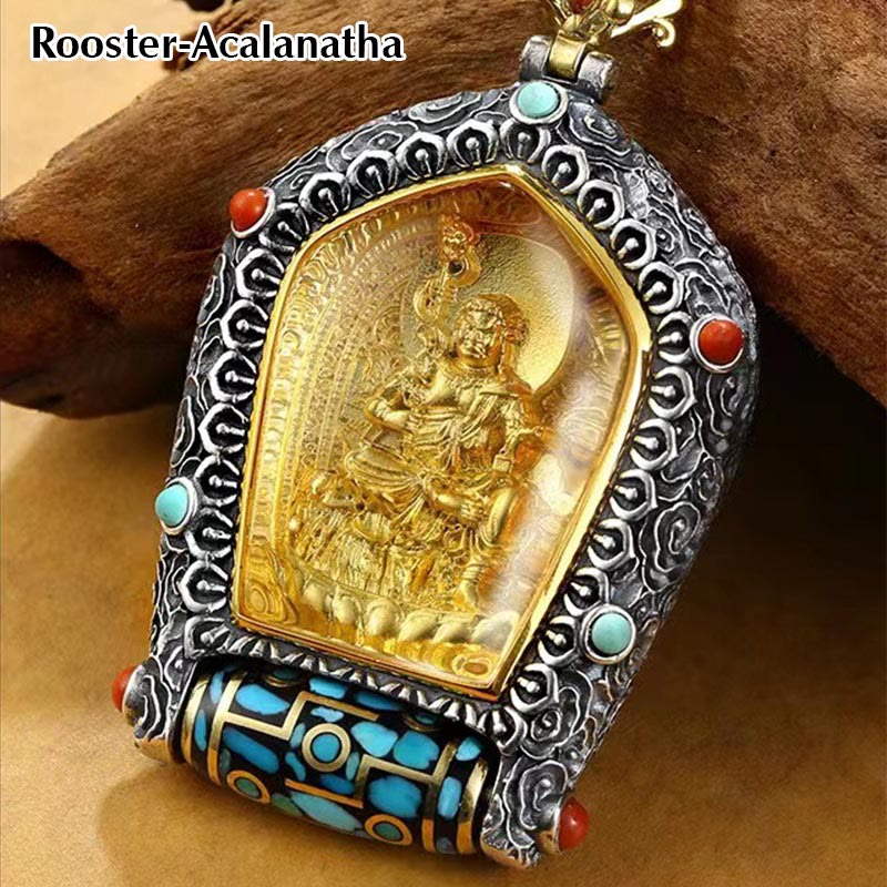 Tibet Chinese Zodiac Natal Buddha Thangka Prosperity Rotatable Dzi Bead Necklace Pendant - Image 12
