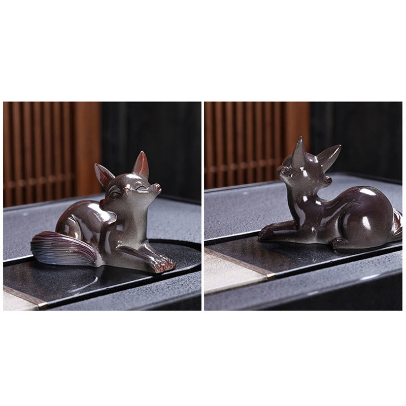 Color Changing Small Cute Fox Tea Pet Resin Home Figurine Decoration - Image 13