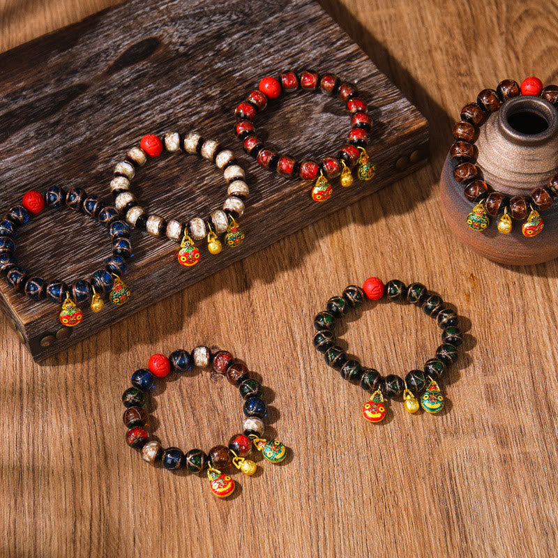 Gold Swallowing Beast Family Colorful Cinnabar Bead Bracelet - Image 6