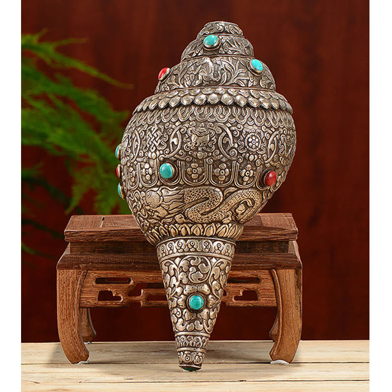 Tibetan Handmade Natural Shankha Engraved Eight Auspicious Symbols Conch Shell Lucky Home Decoration - Image 11